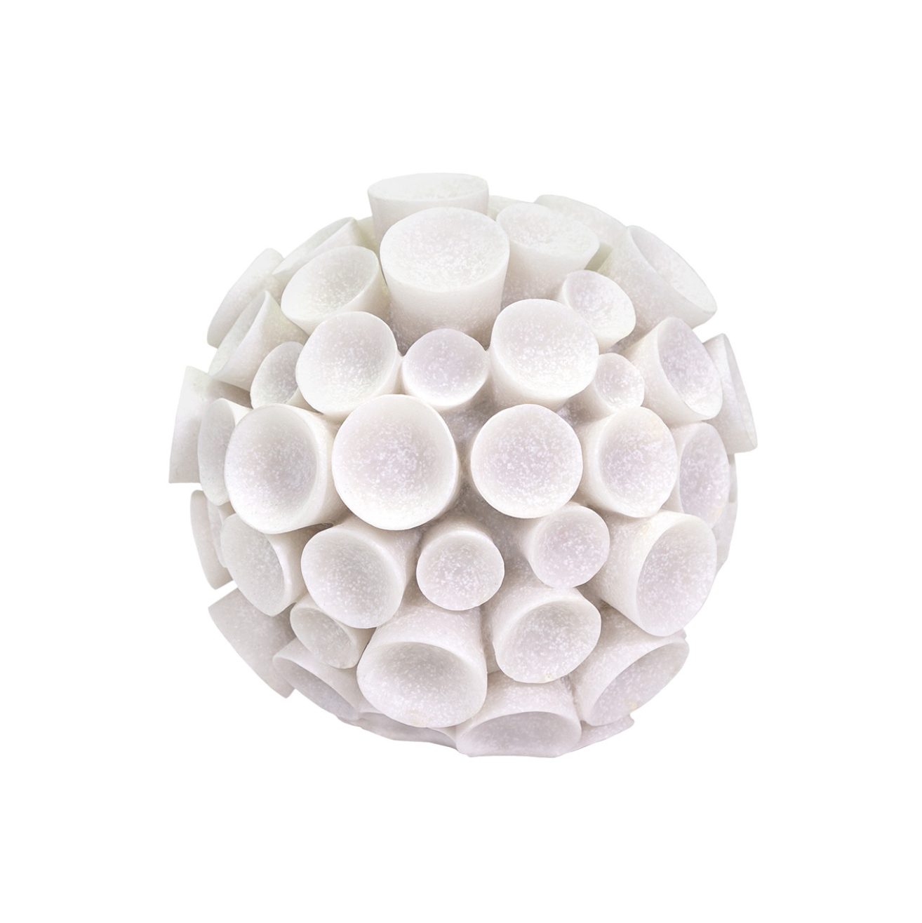 A Lela coral statuary, entirely covered with white, cylindrical marshmallows, showcased against a plain white background in Scottsdale, Arizona by The Import Collection.