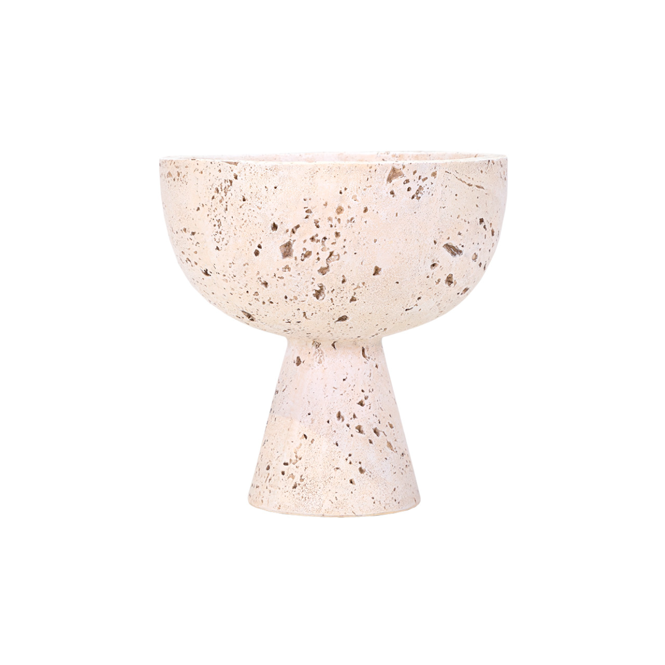 A Navona Pedestal Bowl from The Import Collection, a bungalow-style ceramic vessel with a rustic, speckled finish, isolated on a white background.
