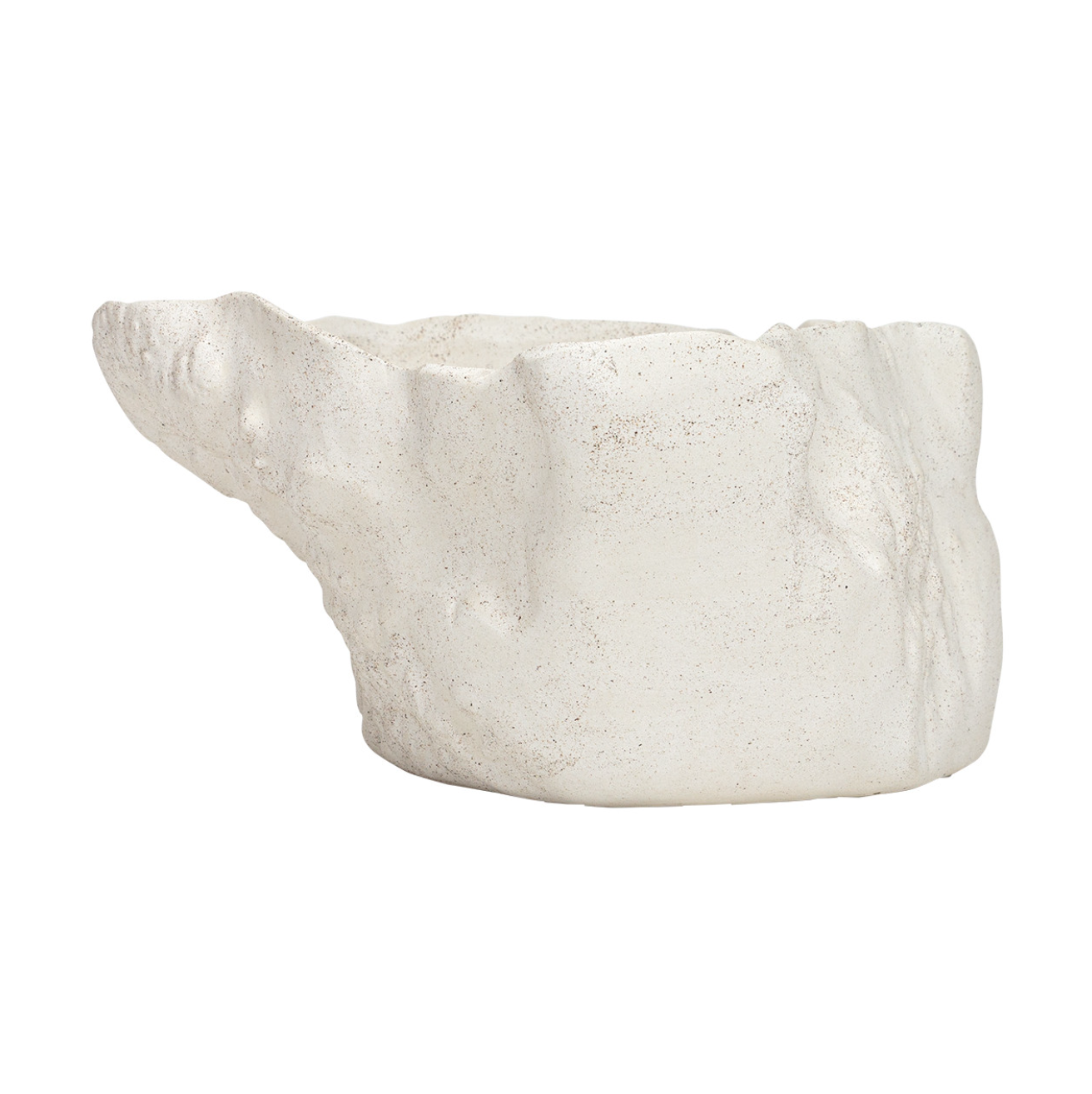 A white, rough-textured ceramic planter shaped like a lying pig, isolated on a white background, perfect for adding a touch of Scottsdale Arizona charm to your bungalow. The Import Collection Turner Bowl.