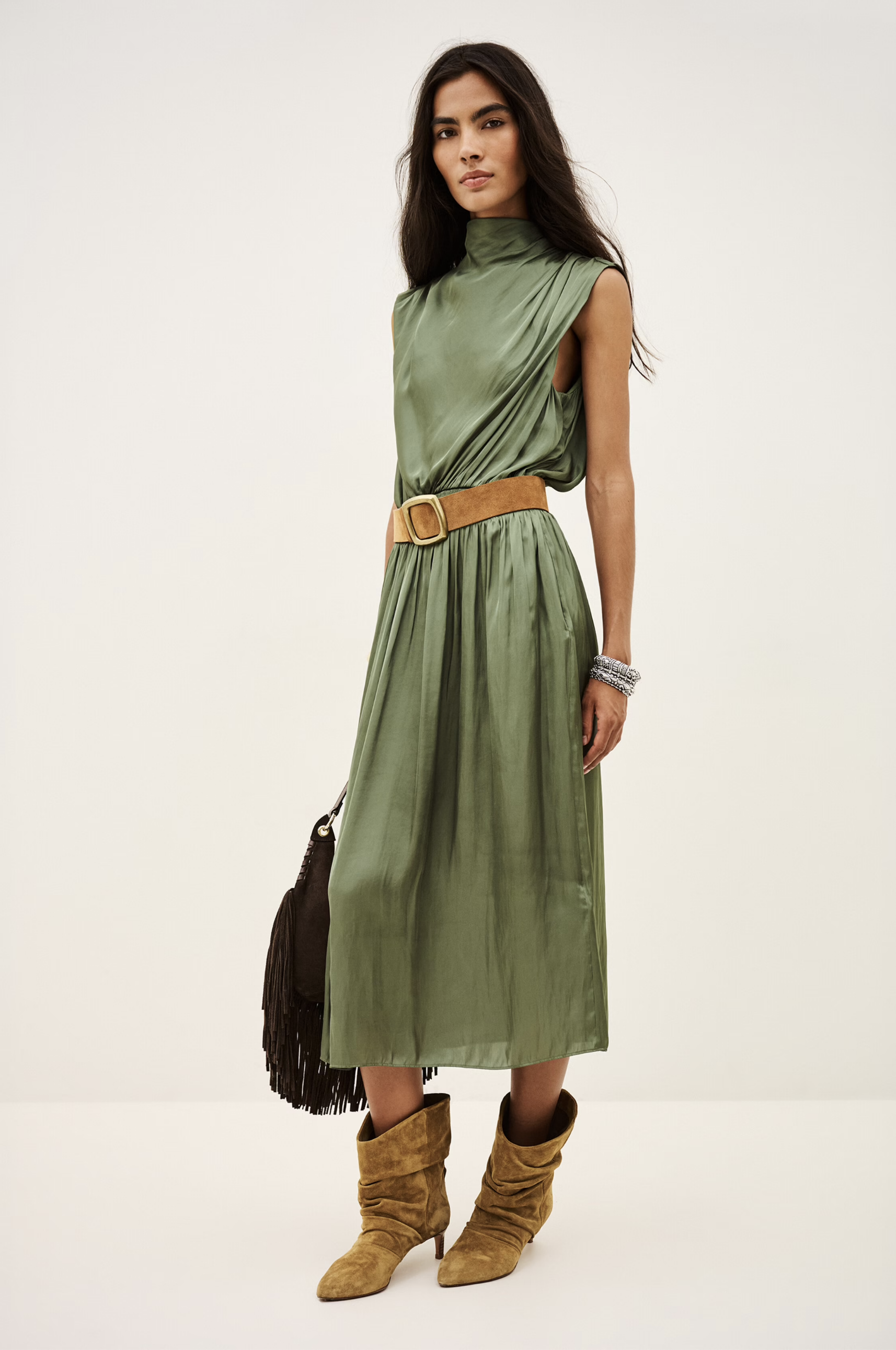 ba&sh Women's Celea Draped Midi Dress - Green - Size 0/XS