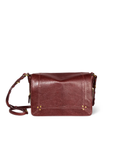 Burgundy lambskin bag with flap, gold studs, adjustable strap by Jerome Dreyfuss, Igor style.