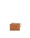 Brown leather card holder with zip pocket, ring, stitched edges, and 7 slots by Jerome Dreyfuss.