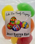 A package of Lake Erie Candy Assorted Easter Jelly Candy by Faire, featuring colorful jelly candies shaped like eggs and a label with vibrant, decorated eggs, inspired by the unique style of a Scottsdale Arizona bungalow.