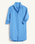 A light blue, long-sleeved men's Mary Classic Shirtdress by Frank & Eileen displayed flat, featuring a button-down front, classic collar, and a single chest pocket, perfect for a breezy Scottsdale afternoon.