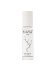 A clear glass bottle of MAYA BASE 10 by Maya Fragrances with a white cap and minimalist branch label. This 10ml roll-on perfume oil offers a sustainable fragrance, ideal for daily wear.