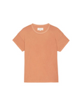 An orange short-sleeve T-shirt is displayed against a white background. The Boxy Crew by The Great Inc., reminiscent of vintage tees, features a round neckline and simple design.