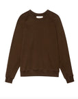The Great Inc. "The College Sweatshirt" in dark brown, featuring a plain, long-sleeved crewneck vintage design, is laid flat on a white background.