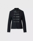 Black high-collar blazer with shiny accents and stylish buttons by Rag & Bone, Mercer Regalia collection.