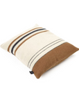 The Foundry Pillow by Libeco Home, a rectangular beige cushion with brown and black horizontal stripes crafted from wool yarns, is displayed on a white background.