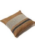 The Belgian Pillow by Libeco Home is a square throw pillow with a brown and gray color block design and two black horizontal stripes, making it a stylish, high-quality addition to your home decor. Shown on a plain white background.