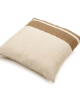 The Belgian Pillow by Libeco Home features a premium beige cover with two horizontal brown stripes near the edge—an elegant square accent to elevate your home decor.