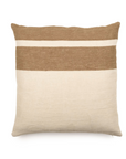 The Belgian Pillow by Libeco Home is a square throw pillow featuring a wide brown stripe near the top and a larger off-white section below—an elegant choice to elevate your home decor.