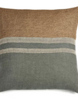 The Belgian Pillow by Libeco Home is a square decorative cover with a brown top, gray bottom, and two light beige horizontal stripes—an elegant, high-quality choice for stylish home decor. Shown on a white background.