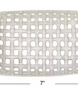 The Creative Co-op Square Lattice Dish is a white square tray with rounded edges, featuring postcard-sized dimensions of 5 inches by 7 inches.