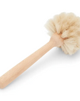 The Fox Run Brands Dish Brush features a beechwood handle and dense, round, natural cream-colored bristles, shown isolated on a white background.