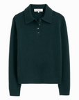 The Alice Polo Cashmere by Alex Mill is a luxury cashmere sweater with a classic button-front polo design, shown on a white background.