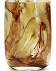 The Swirl Blown Glass Vase by Two's Company features a handcrafted, marbled design in brown and amber hues with a smooth, rounded shape—perfect for adding an artistic touch to any home decor.