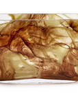 The Swirl Blown Glass Vase by Two's Company features a rectangular, handcrafted design with rounded edges and abstract marbled swirls in earthy brown and amber, making it an artful home decor piece inspired by Murano Glass vases.