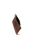 The Jerome Dreyfuss Popoche M Pouche is a small, brown, rectangular pouch with a leopard print, gold zip closure, and gold hardware—ideal as a chic key fob—pictured open with its empty interior against a white background.