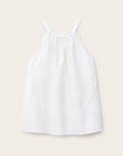 The BA&SH Top Maxi is a white sleeveless cami featuring thin straps and subtle broderie anglaise diamond patterns, shown against a plain light background.