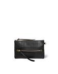 Black leather clutch with gold zippers and wrist strap, Jerome Dreyfuss Lucky Clutch L in Buffalo Noir Brass.