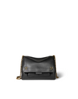 Black leather Lulu M Bag with gold chain by Jerome Dreyfuss, Noir Brass, water-repellent finish, flap closure.