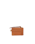 Brown leather cardholder with zip pocket, key ring, and seven slots by Jerome Dreyfuss.