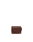 Brown croc-embossed zip wallet with gold studs and coin pocket by Jerome Dreyfuss.