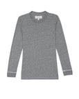 The LS Slim Tee by The Great Inc. is a heather gray long-sleeve cotton jersey crew neck shirt with a simple design and subtle white trim at each sleeve edge, shown laid flat on a white background.