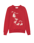 The College Sweatshirt S25 by The Great Inc. is a vintage red sweatshirt with a white Santa sleigh graphic and "Merry Christmas" above—perfect for a festive, nostalgic style.