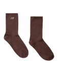 Chocolate brown trouser sock with TG monogram by The Great Inc., mercerized cotton, classic and stylish.