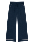 Wide leg navy cotton-ramie pants with white trim and drawstring, Menswear Tipping Trouser by The Great Inc.