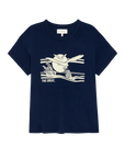 The Boxy Crew w/ Everglade Graphic by The Great Inc.: a navy boxy crew T-shirt with a white line bird design over water and plants, "THE GREAT." printed below. Vintage-inspired, handcrafted in Los Angeles.