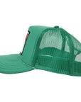 The SURF Trucker Hat by Hype Factory Inc. is shown from the side, featuring a solid front and bill, breathable mesh back and sides, plus an adjustable fit for comfort.