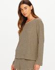 Cream and black striped long sleeve top with matching shorts by The Upside, Santos Rio collection.