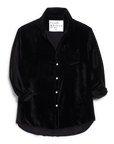 The Tuscany Getaway Eileen by Frank & Eileen is a black Italian Washed Velvet relaxed fit shirt with rolled sleeves, a collar, and a chest pocket. "Frank & Eileen EST 1947" label inside. Shirt laid flat on a white background.