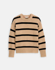 The Striped Nottinghill Sweater by Alex Mill is a beige oversized crewneck knit with black stripes, long sleeves, and ribbed details, shown on a white background—evoking a classic 90s romcom sweater vibe.