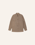 Brown and beige button-up shirt with contrast dobby stripes, front pockets, collar; Sessun FONTANIA.