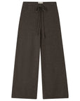 The Wide Leg Joggers by Jumper 1 2 3 4/CR2 are dark brown knit pants in soft merino wool, featuring an elastic waistband and front drawstring, shown against a white background.