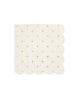 The Faire Cocktail Napkin is white with a scalloped edge and a playful pattern of small gold dots, perfect for adding fun to any dining setting.
