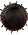 Top view of a dark ceramic bowl with a spiked design around the rim, set against a plain white background, crafted in Scottsdale Arizona by Bloomingville.