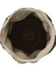 Top view of the Bloomingville Green Floral Texture Vase, an empty round stone vase with wavy edges, a glossy light interior, and green decorative accents along the rim.