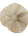 The Bloomingville Ruffled Stoneware Bowl features a cream finish, uneven organic shape, star-like center indentation, and a reactive glaze with light brown speckles for a rustic handmade look.