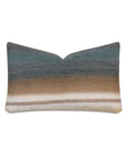 The Anderson Horizontal Ombre Pillow by Eastern Accents features a plush striped ombre design in teal, gray, taupe, beige, and cream with a slight top-edge indentation and includes a supportive pillow insert.