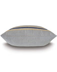 The SPROUSE MITERED pillow by Eastern Accents is a rectangular pewter decorative piece with blue and beige horizontal stripes, shown side view on white, featuring a stylish knife edge finish for a crisp, modern look.