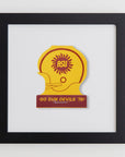 A framed yellow football helmet with "ASU" and a sunburst logo, above the text "GO SUN DEVILS 79!" The Match South Art Square Blk Frame encloses a clear acrylic display, set against a clean white background.