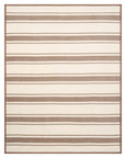 The Faire Dockside Stripe Blanket features a cream background with evenly spaced horizontal brown stripes and a matching border, offering a simple, modern coastal chic look that adds subtle nautical style to any room.