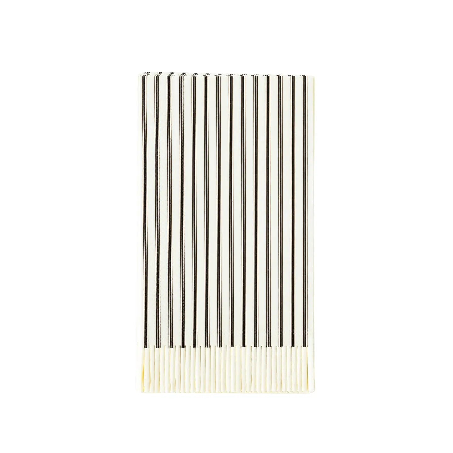 The My Mind's Eye Guest/Dinner Napkin features a rectangular white design with evenly spaced vertical black stripes and a textured bottom border, adding an elegant touch to any table setting.
