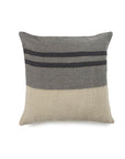 The Black House Stripe Pillow by Libeco Home features a grey top with two black stripes and a beige bottom. Shown on a white background, it fits a 25x25 insert for easy styling and comfort.