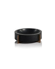 The Zodax IN-7369 Black Marble Bowl features a round, matte black design with thick sides, supported by four short gold metal legs and displayed on a white background.